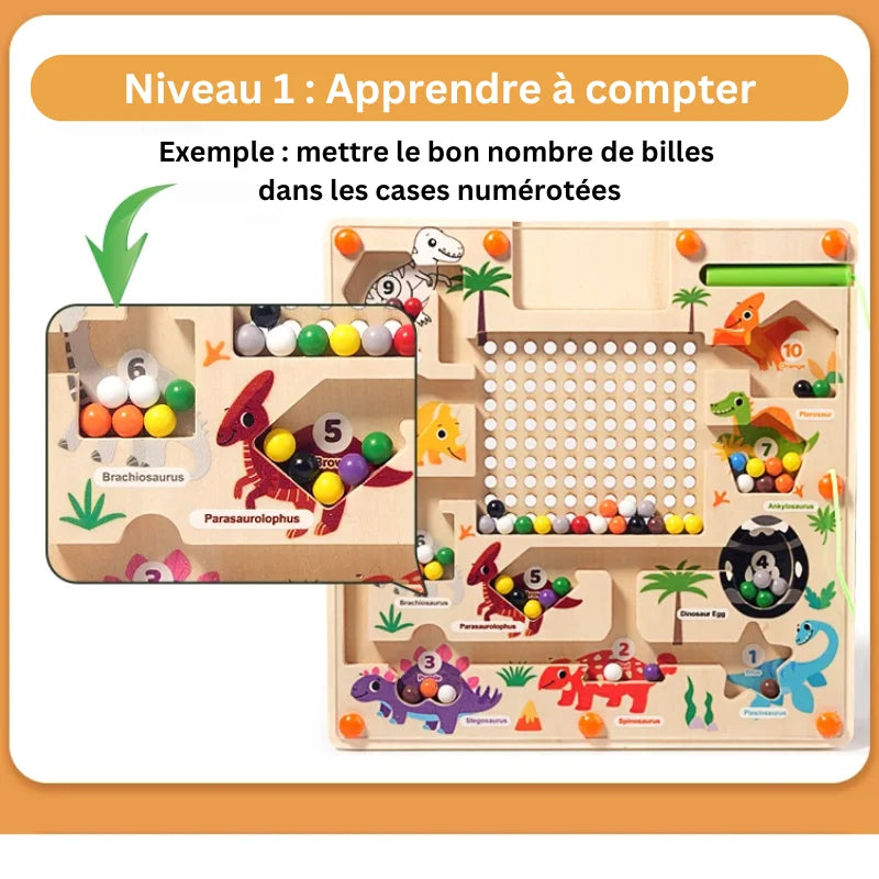 DinoMagnet Jeu Labyrinthe de nombres et couleurs (3 à 5 ans)